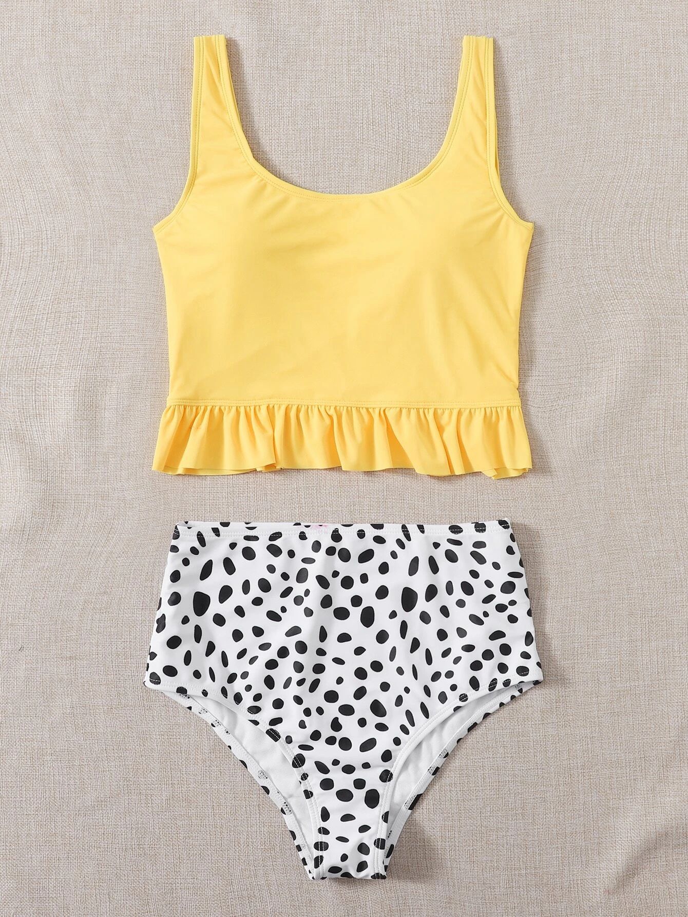 Dalmatian Print Ruffle Hem Bikini Swimsuit | SHEIN