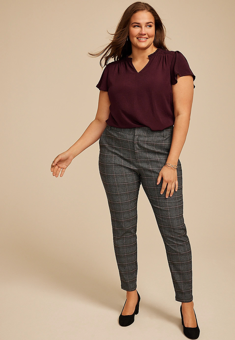 Plus Size Plaid Bengaline Mid Rise Skinny Pant | Maurices