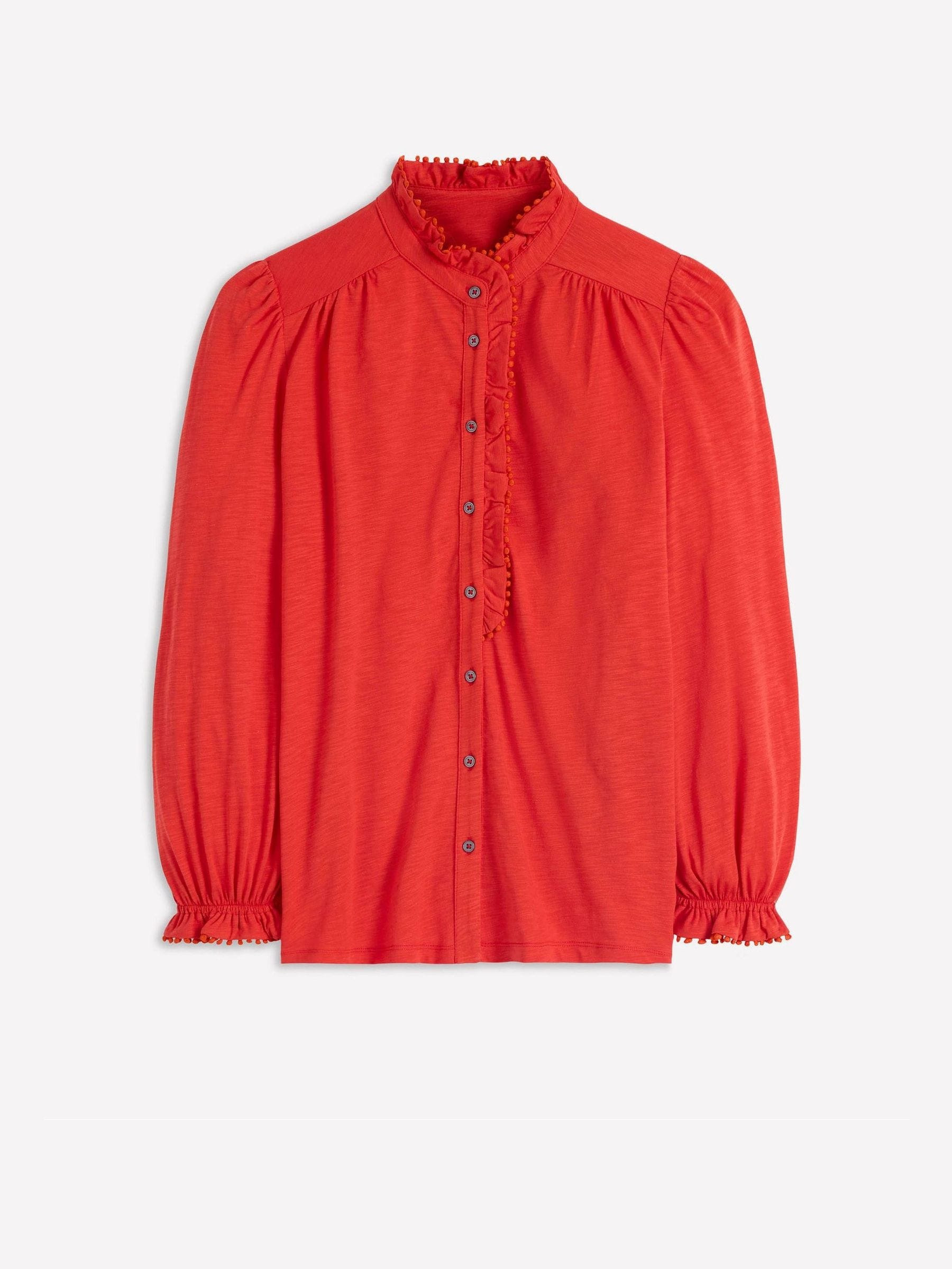 Boden Boden Red Emily Pom Detail Ruffle Shirt | Next US