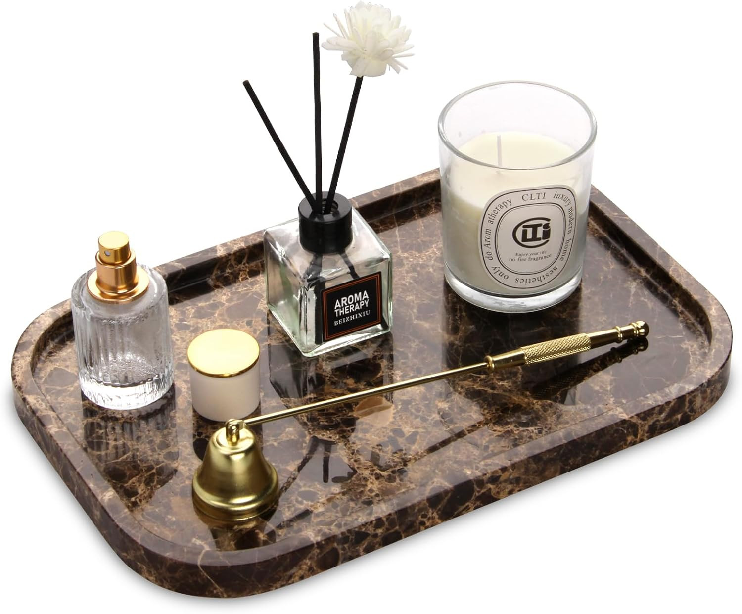 Marble Bathroom Vanity Decorative Tray, Dark Brown, 12 * 8 * 0.8 | Amazon (US)