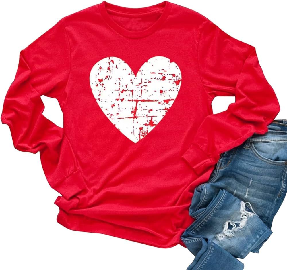 Beopjesk Womens Love Heart Raglans T-Shirts Casual Long Sleeve Valentine's Day Graphic Tees Tops | Amazon (US)