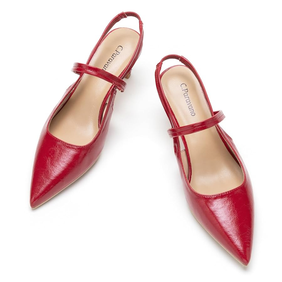 C.Paravano Women's Slingback Flats & Heels - Pointed Toe, Ankle Strap, Comfortable Leather Dress ... | Amazon (US)