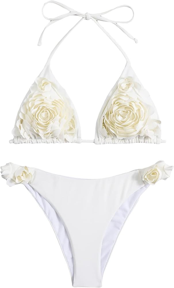 OYOANGLE Women's 2 Piece Bikini Sets Tie Halter String Triangle Bathing Suits Swimsuit | Amazon (US)