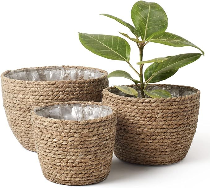 La Jolíe Muse Seagrass Planter Basket Indoor, Flower Pots Cover, Plant Containers, Natural(3-Pac... | Amazon (US)