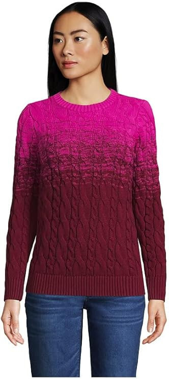 Lands' End Women's Cotton Drifter Crew Cable Pullover Sweater | Amazon (US)