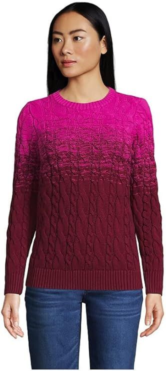 Lands' End Women's Cotton Drifter Crew Cable Pullover Sweater | Amazon (US)