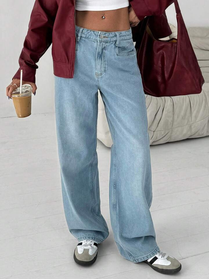 Casual Vintage Wash High Waisted Straight Leg Jeans | SHEIN