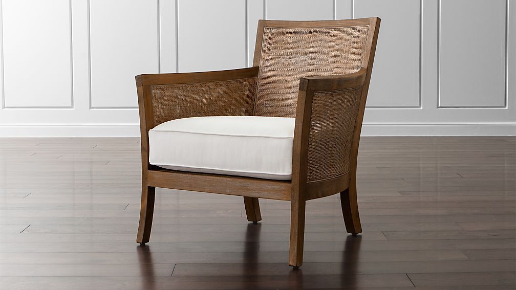 Blake Rattan White Cushioned Chair + Reviews | Crate and Barrel | Crate & Barrel