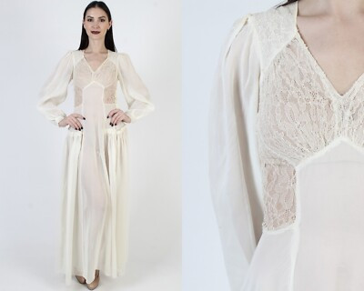 Vtg Edwardian Sheer Lace Dress Long Victorian Bridal Side Button Nightgown Gown  | eBay | eBay US