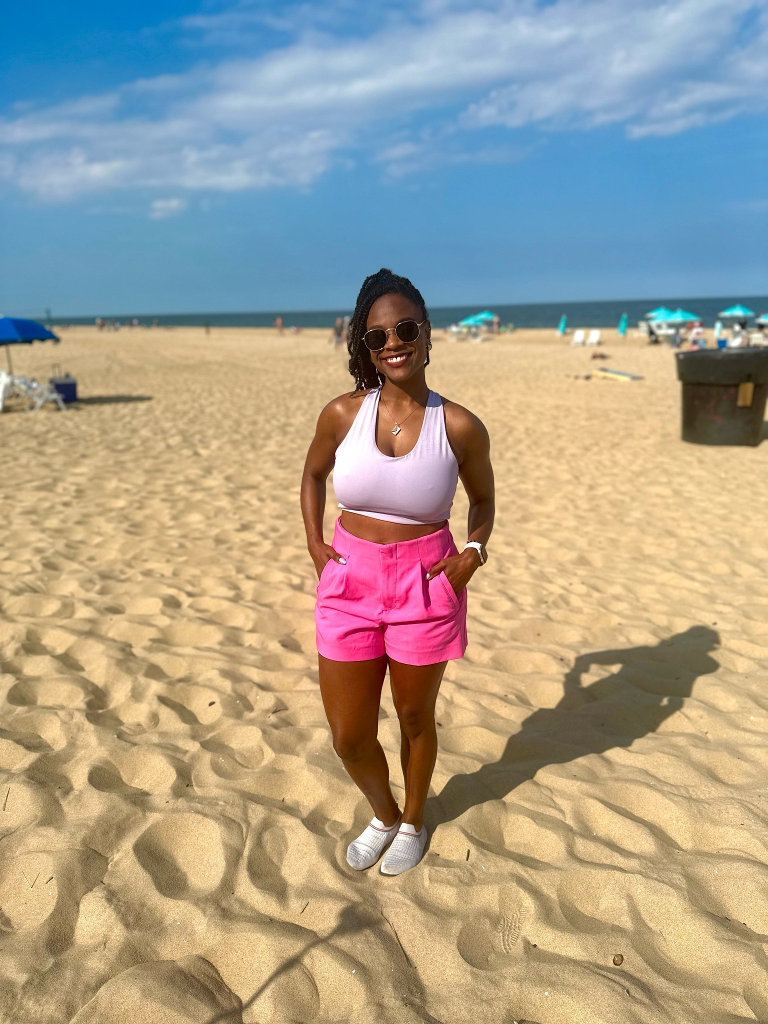 Quick visit to ocean city Maryland. I had to film some legal content and this workout top paired with the tailored pink shorts were appropriate enough for filming but also beach friendly 

#LTKStyleTip #LTKActive #LTKTravel