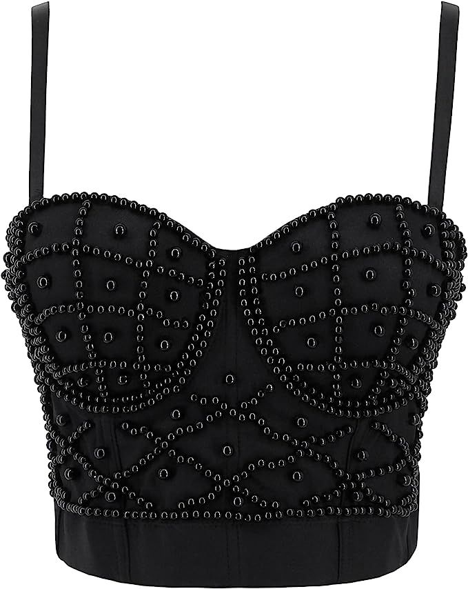 Mocure Rhinestone Corset Crop Top Bustier Push Up Top Bra for Club Festival Party | Amazon (US)