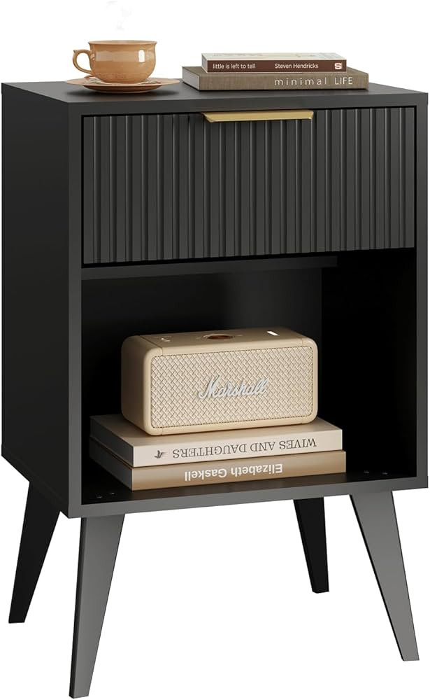 Fluted Night Stand with Opening Storage,Mid Century Bedside Table with Drawer,Modern Nightstand w... | Amazon (US)