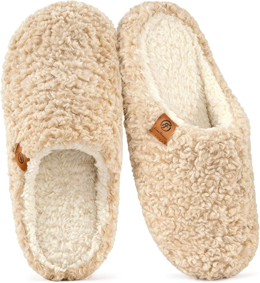 EverFoams Women's Fuzzy Slip-on Slippers Soft Comfy Memory Foam Indoor House Shoes | Amazon (US)
