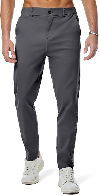JMIERR Men's Chino Pants Casual Elastic Waist Tapered Golf Trousers | Amazon (US)