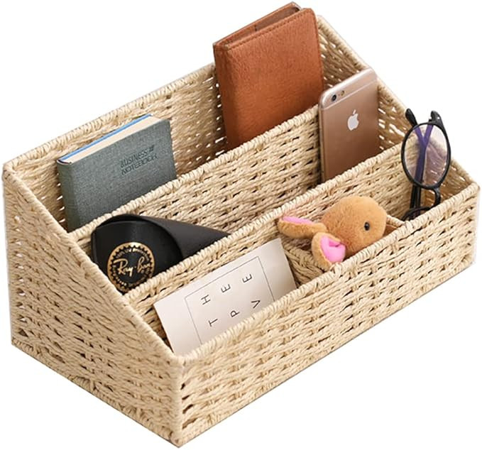 Rattan Mail Organizer - Countertop, Desk, Bills, Woven Basket, Magazine Holder, Mail Sorter, Hobo... | Amazon (US)