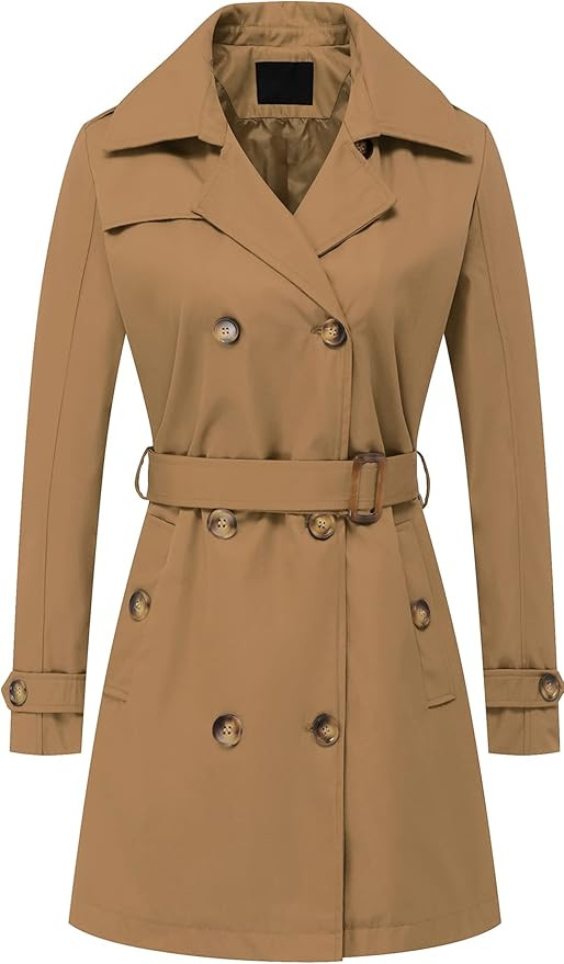 Chrisuno Women's Double Breasted Trench Coats Mid-Length Belted Overcoat Long Dress Jacket with D... | Amazon (US)