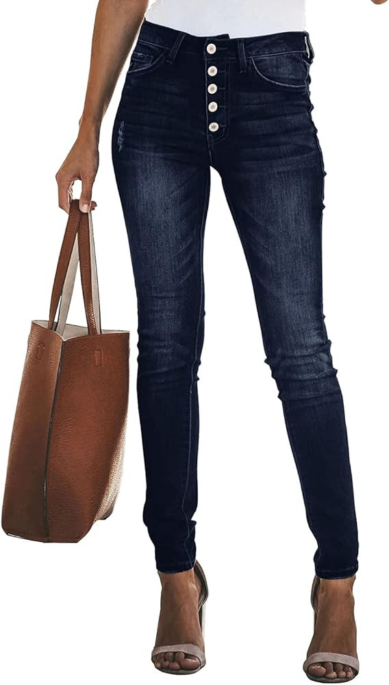 KIRUNDO 2023 Women's Skinny Jeans with Buttons Solid Color Casual Stretchy High Waisted Jeans wit... | Amazon (US)