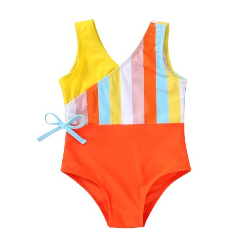YOUNGER TREE Toddler Girl One Piece Swimsuit Color Block Stripe Swimwear Summer Beach Bathing Suit(Multicolored Stripes,9-12 Months) | Amazon (US)