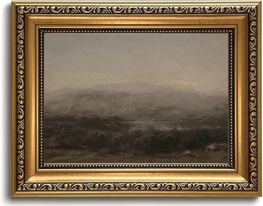 LHHJDIO Vintage Gold Framed Wall Art Moody Landscape Canvas Wall Art Retro Misty Forest Picture W... | Amazon (US)