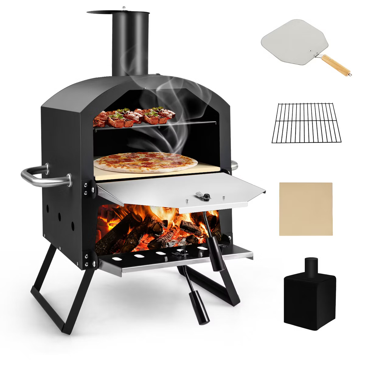 Costway 2-Layer Pizza Oven Wood Fired Pizza Grill Outside Pizza Maker with Waterproof Cover | Target