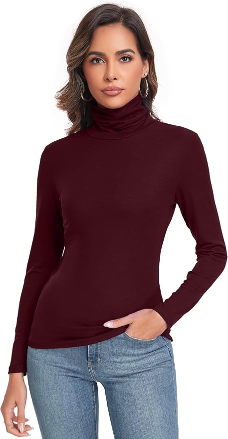 Women's Long Sleeve Casual Lightweight Turtleneck Top Slim Fit Thermal Active Layer Shirts | Amazon (US)