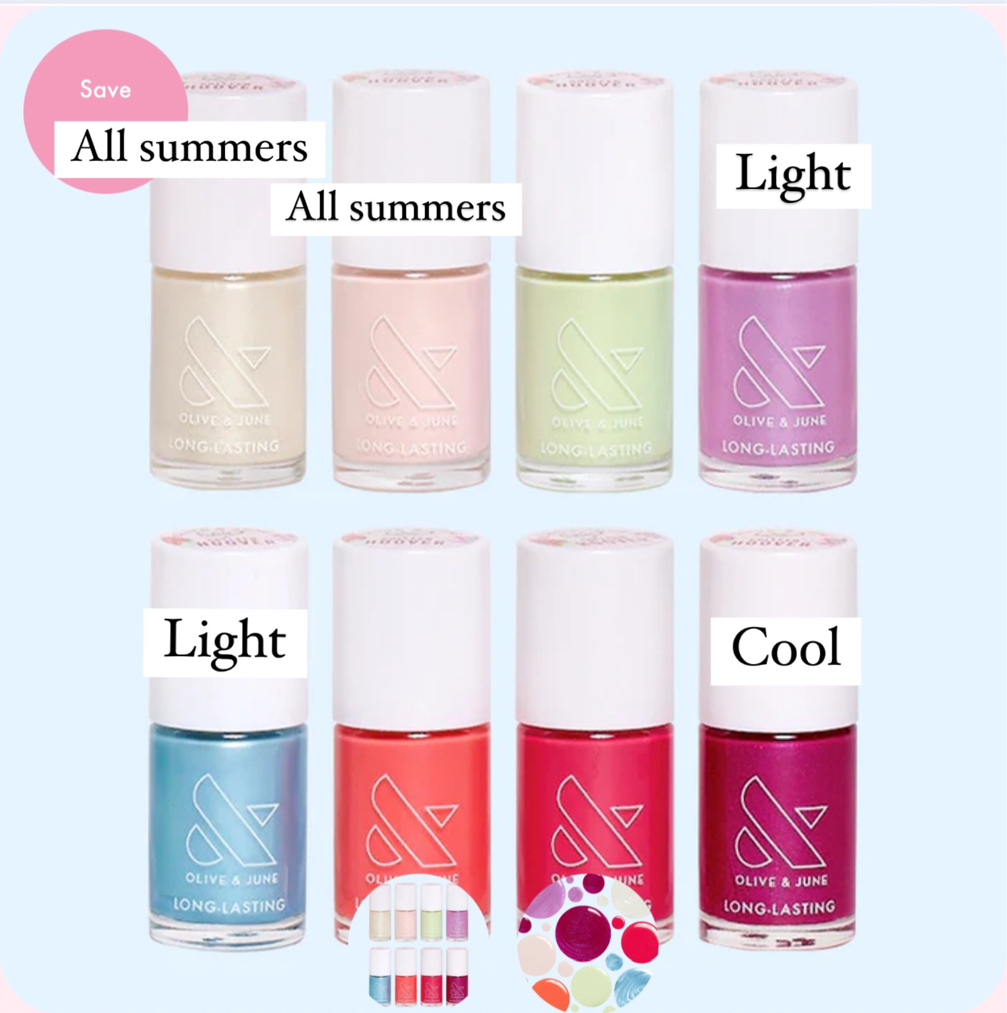 Olive and June Spring 2024 collection!

My picks for summers here! 

#hocsummer #coolsummer #lightsummer #softsummer #pastelsummer #darksummer #brownsummer #sweetpeasummer #summerpalette #summerfinds #oliveandjune #springnails #nailpolish

#LTKSeasonal #LTKbeauty #LTKstyletip
