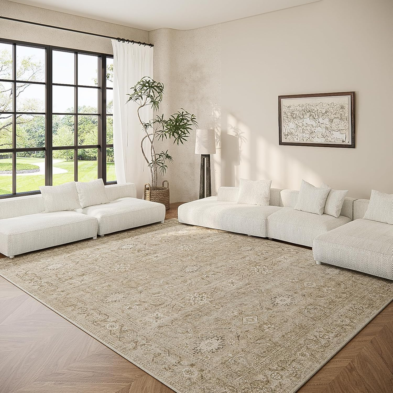 Washable Living Room Area Rugs: 6'x9' Large Rug Stain Resistant Distressed Vintage Boho Carpet No... | Amazon (US)