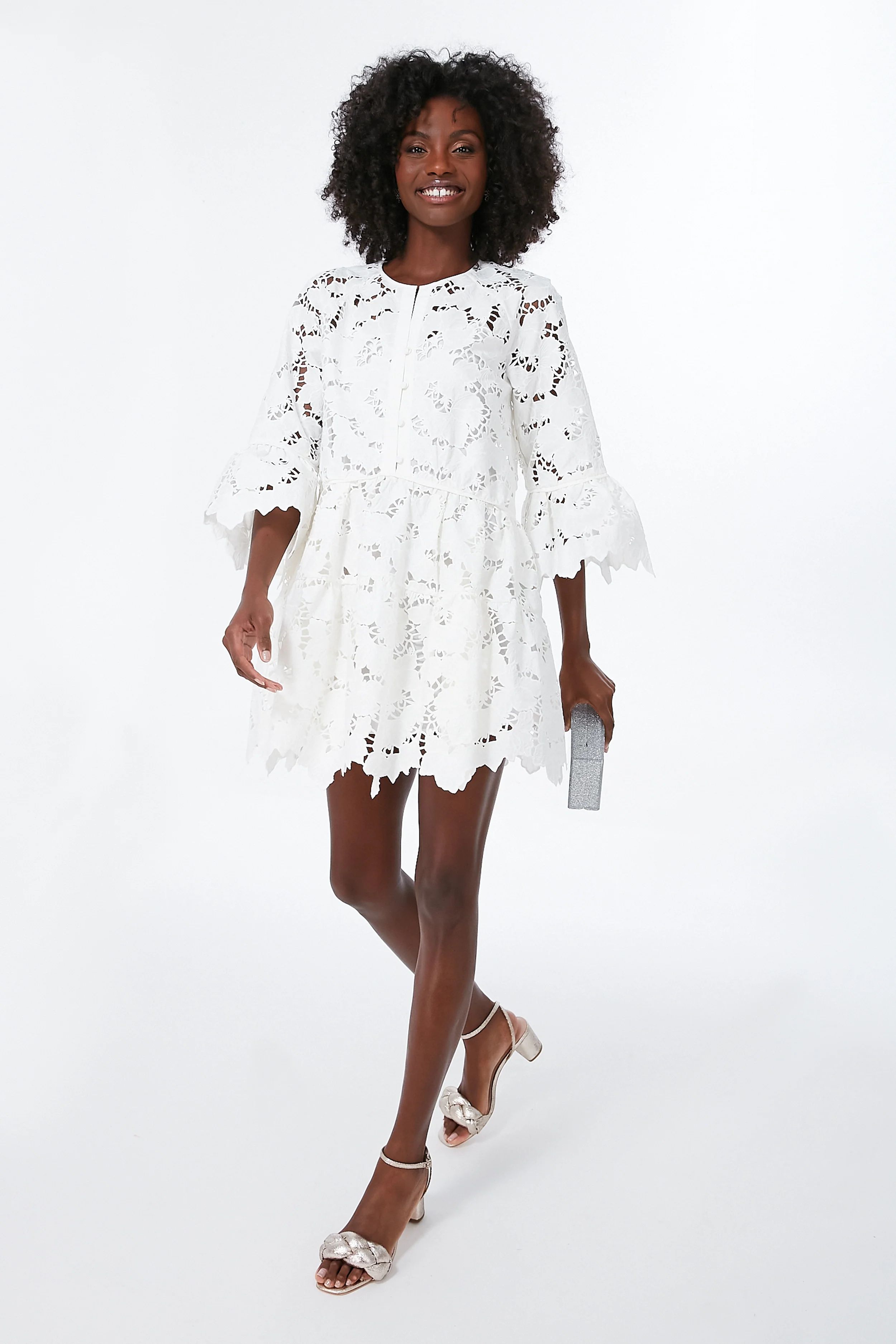 White Cotton Lace Wide Sleeve Mini Dress | Tuckernuck (US)