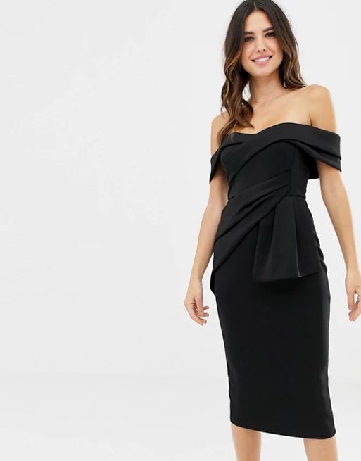 ASOS DESIGN Bardot Fold Wrap Front Midi Pencil Dress | ASOS US