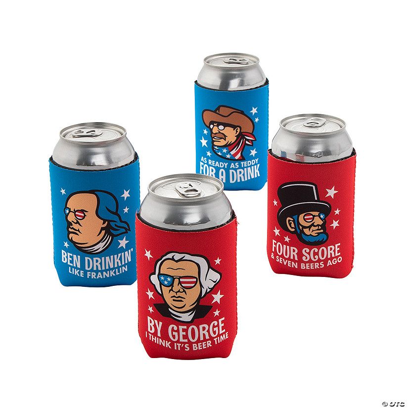 Patriotic Faces Can Coolers - 12 Pc. | Oriental Trading Company