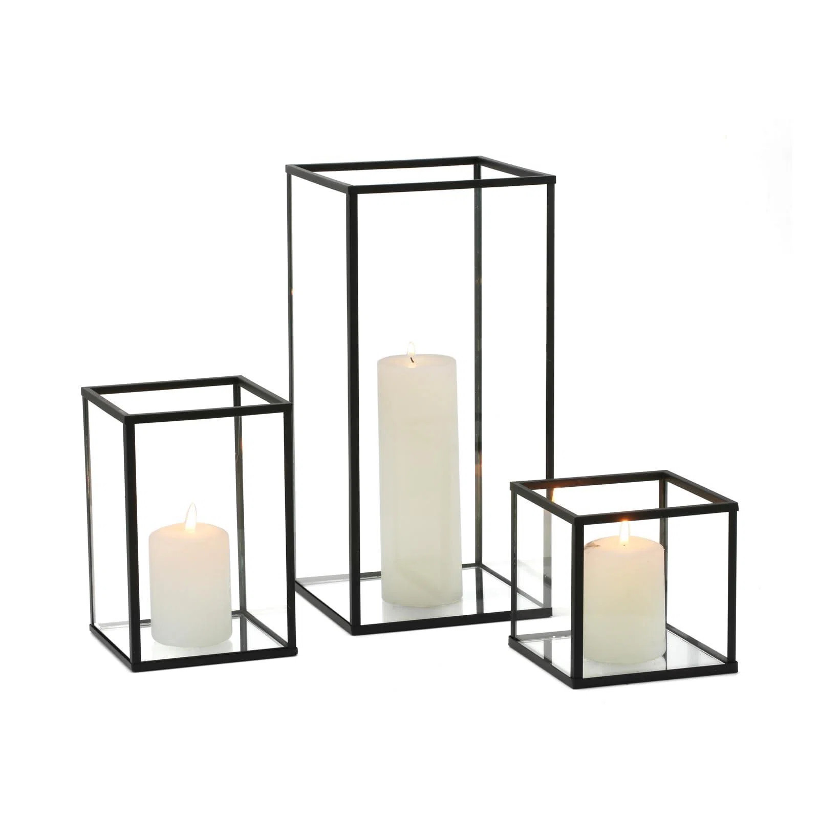 Glass Hurricane Candle Holder Set Of 3 PCS Black Hurricane Candleholders(Black) | Wayfair North America