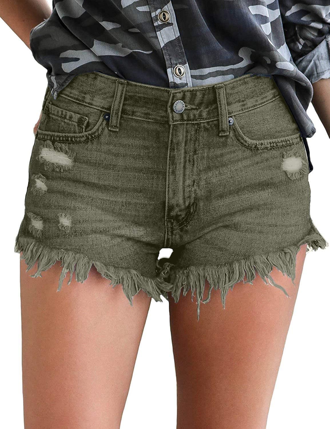 luvamia Women's Casual Denim Shorts Frayed Raw Hem Ripped Jeans Shorts | Amazon (US)