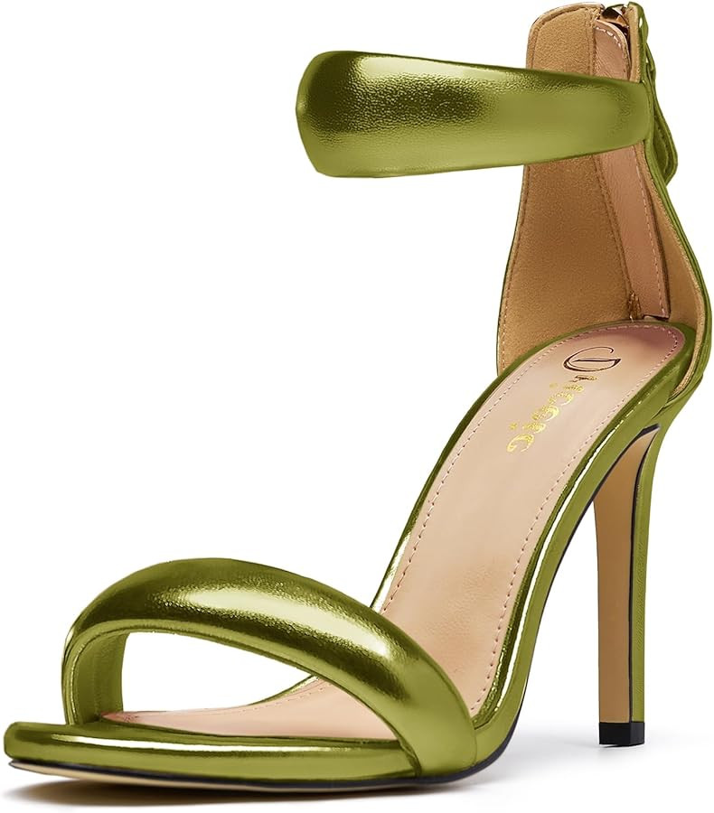 Women's Pump Open Toe Heel Sandals Back Zipper Round Ankle Strappy Stiletto Heels Sparkle Glitter... | Amazon (US)