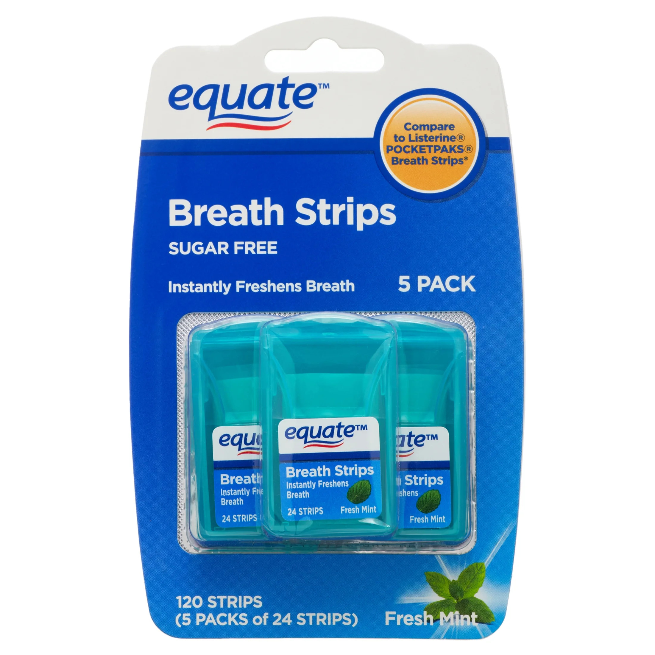 Equate Fresh Mint Oral Care Breath Strips (5 Packs of 24 Strips), Compare to Listerine® PocketPa... | Walmart (US)