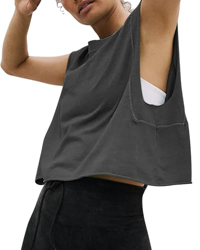 HUGOOME Tank Tops for Women 2024 Summer Sleeveless Shirts Darkgrey S | Amazon (US)
