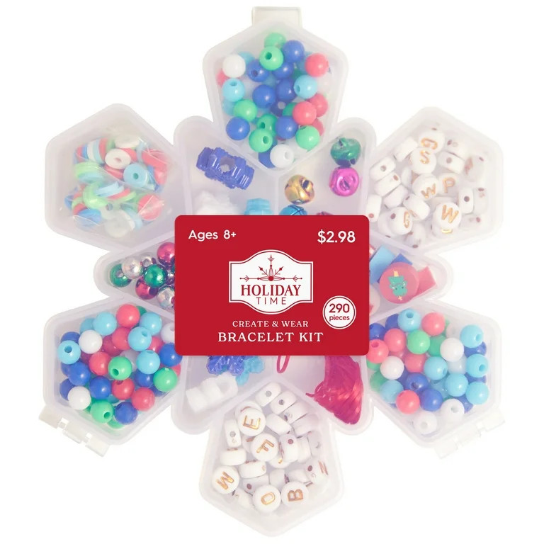 Holiday Time Snowflake Bracelet Bead Kit, Christmas, Craft, Multi-Color, 289 Beads, Red Elastic C... | Walmart (US)