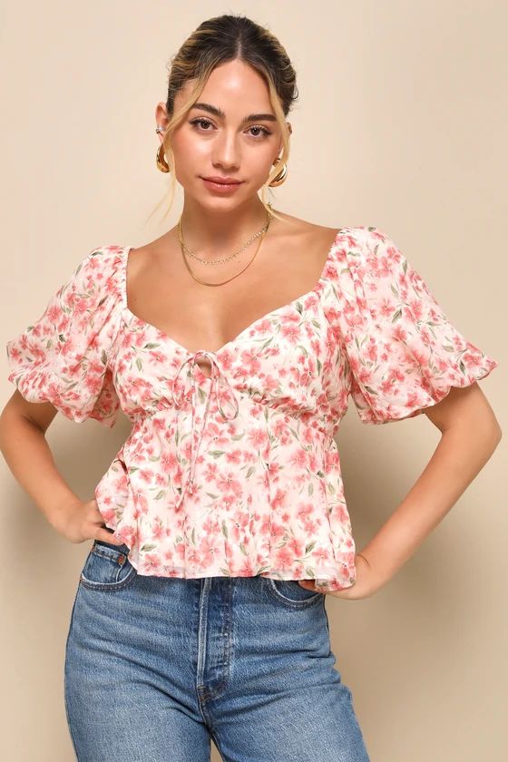 Sunny Match Pink Floral Print Puff Sleeve Top | Lulus