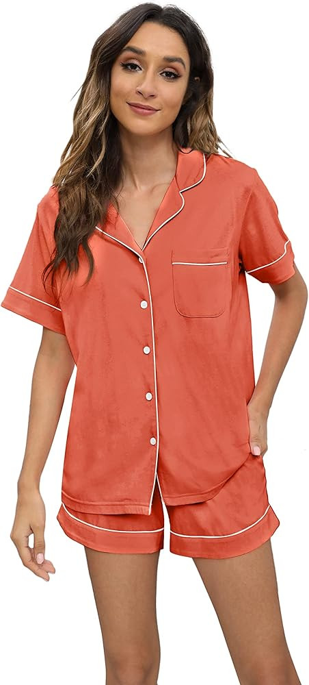 HEARTNICE Pajamas for Women, Button Down Pajama Shorts Set Soft Summer Solid Pjs Sets | Amazon (US)