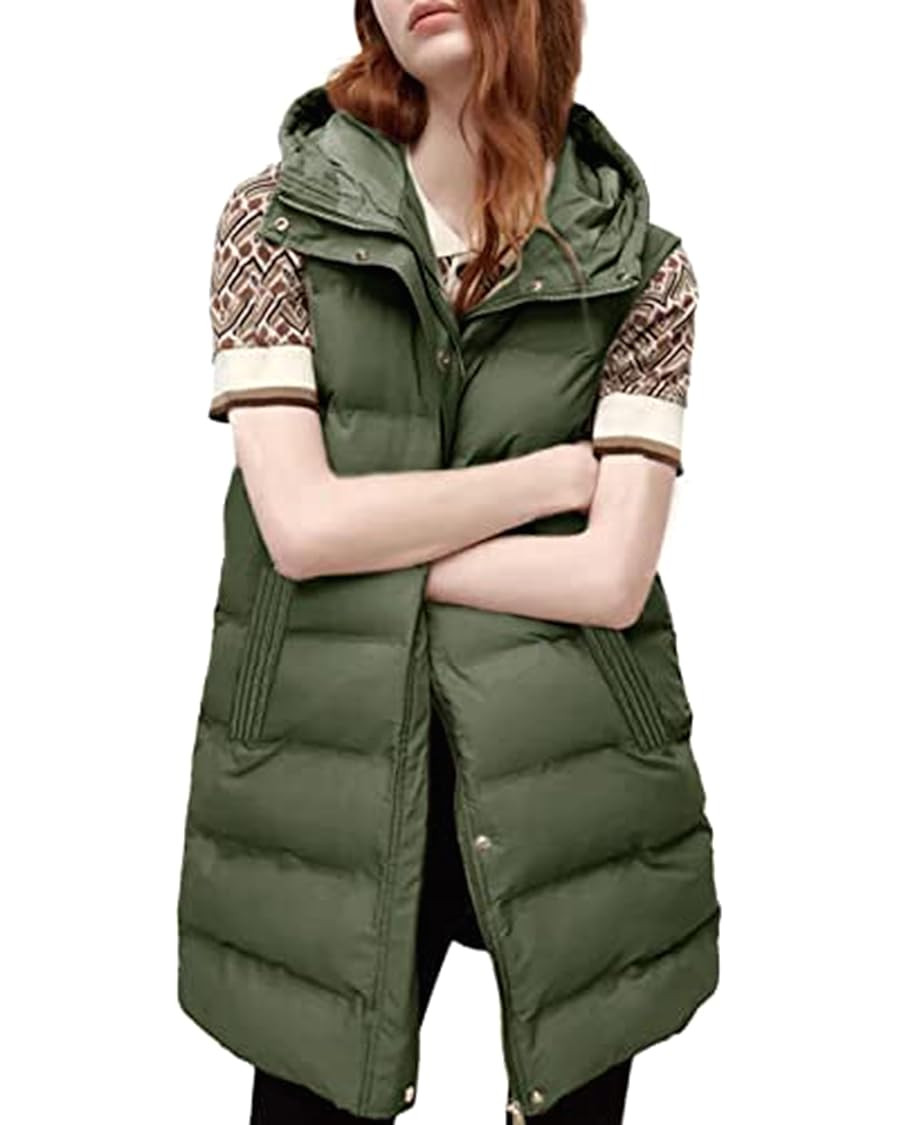 SCUSTY Womens Long Puffer Vest Sleeveless Coats Quilted Vests Outerwear Jackets with Hood | Amazon (US)
