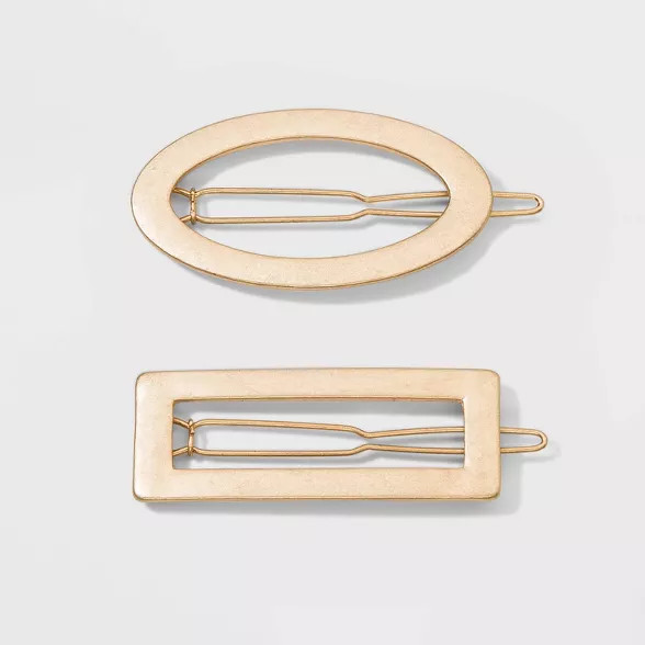 Rectangle and Oval Metal Barrette Set 2pc - Universal Thread™ Gold | Target