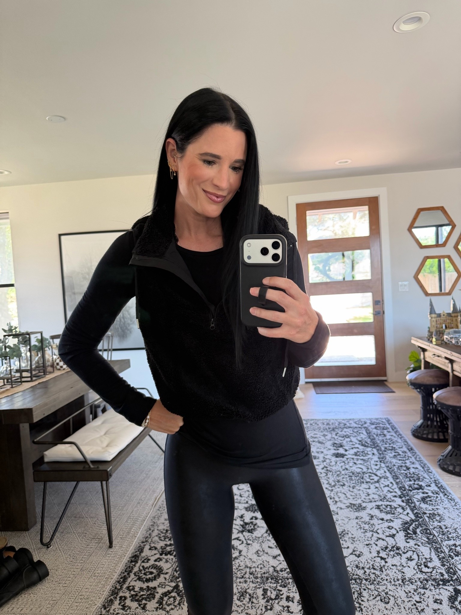 Found the cutest cropped Sherpa fleece vest! I’m in a size small. Comes in multiple colors.

My SPANX leggings are on sale!