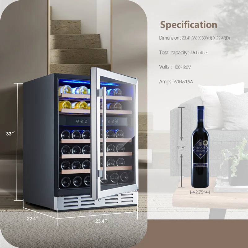 46 Bottle Dual Zone Built-In Wine Refrigerator | Wayfair North America