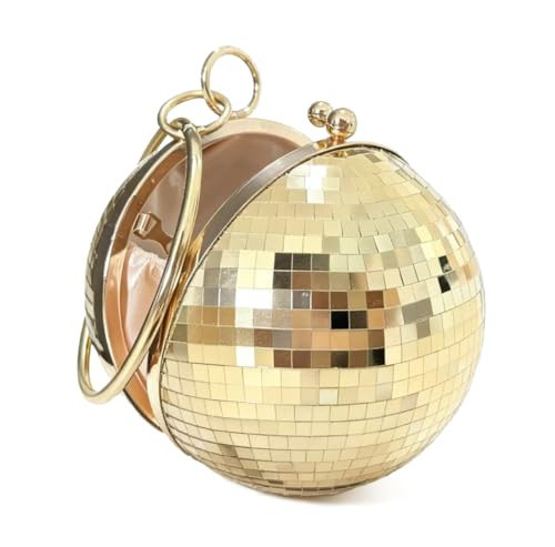 Disco Ball Purse For Women, Sparkly Sequin Glitter Wristlet Clutch, Mirror Cube Bag, Party Retro Handbag Wedding Bags (Gold) | Amazon (US)