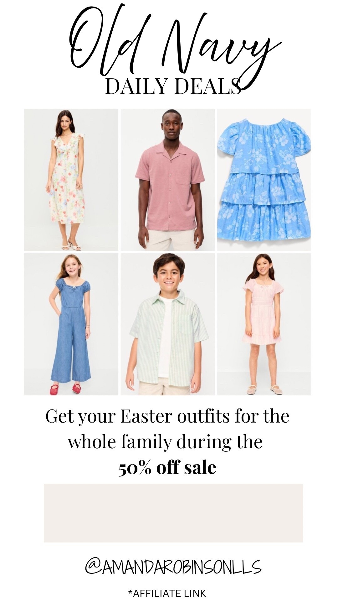 Old Navy Daily Deals
50% off entire site 

#LTKSaleAlert #LTKKids
