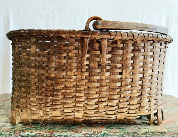 Antique Basket Swing Arm Carved Wood Handle | Etsy | Etsy (US)