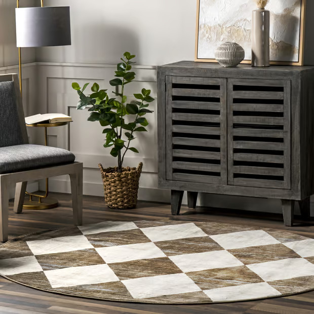 Beige Vanni Checkered Fringed 2' 8" x 8' Area Rug | Rugs USA