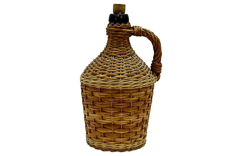 Antique French Wicker Wrapped Demijohn - Rose Victoria - brown | One Kings Lane