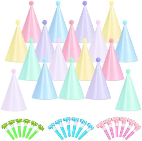 36 pcs Rainbow Party Hats-18 Pastel Rainbow Birthday Party Cone Hats and 18 Colorful Noise Makers... | Amazon (US)