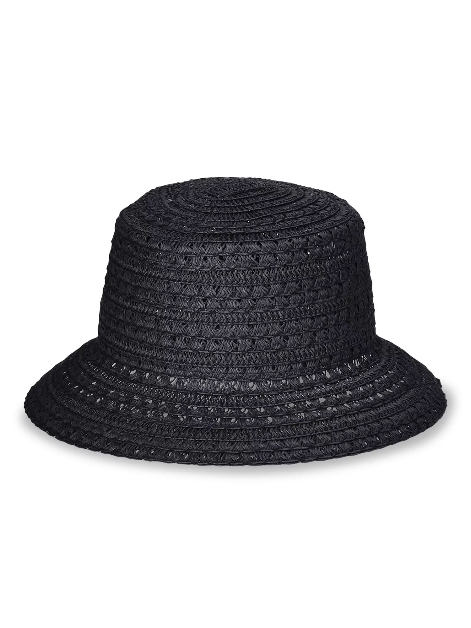 Time and Tru Women's Bucket Hat, Solid Color, Paper Straw Woven Construction, Black | Walmart (US)