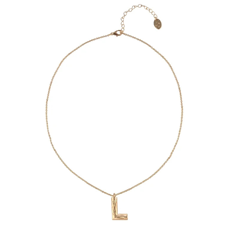 Time and Tru Goldtone Hammered Initial "L" Pendant Necklace | Walmart (US)
